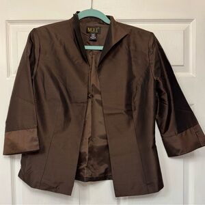 MXI Women's Elegant silk Brown open front Blazer